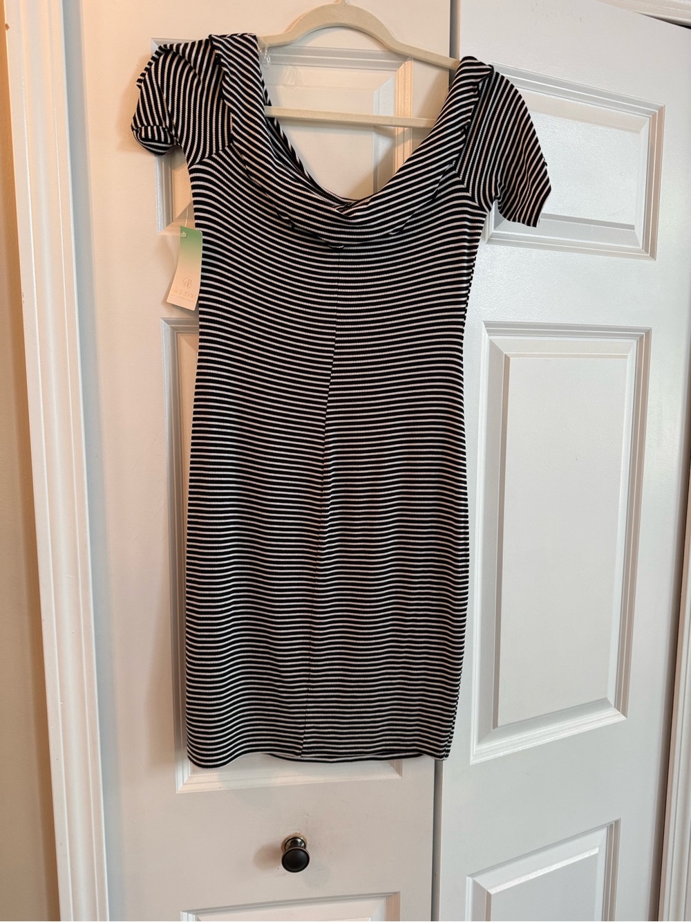 Decree Black and White Striped Scoop Neck Dress - Picture 2 of 4